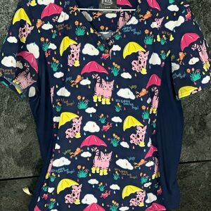 Cherokee Navy Blue Cat Print Women’s Scrub Top